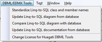 Huagati DBML/EDMX Tools adds a new menu to Visual Studio 2008's menu bar