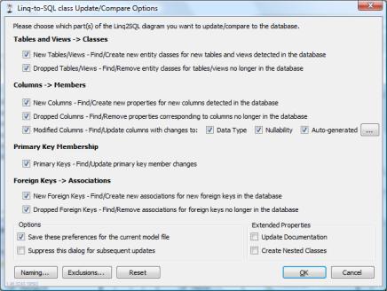 Update/Compare Options dialog