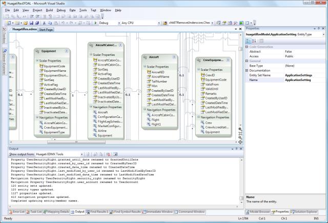 The Visual Studio 2008 EDMX designer after running the naming convention add-in