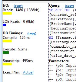 Visual indicators as well as raw numbers provide insight into actual query execution cost db-side