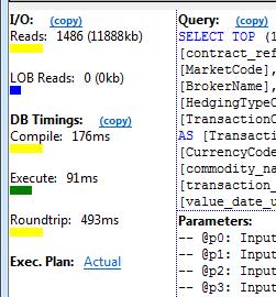 Visual indicators as well as raw numbers provide insight into actual query execution cost db-side