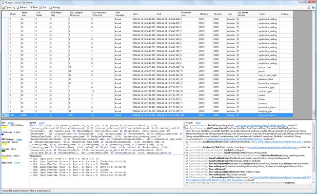 The profiler log viewer application's main window